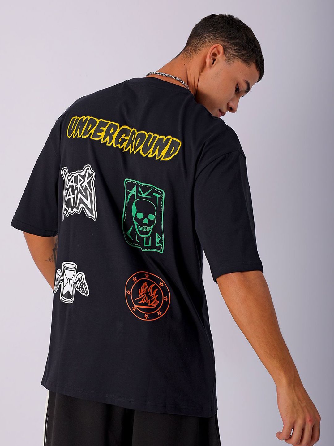 The Indian Garage Co Men Back Printed Oversized Pure Cotton T-shirt