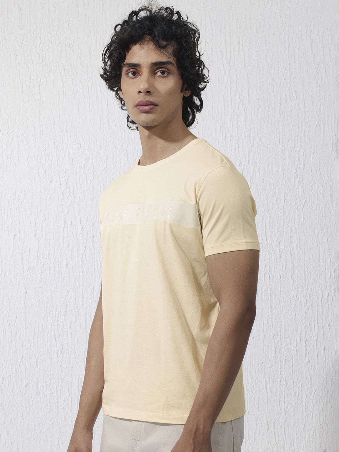 RARE RABBIT Men Eloise Round Neck Typography Printed Cotton Slim Fit T-Shirt