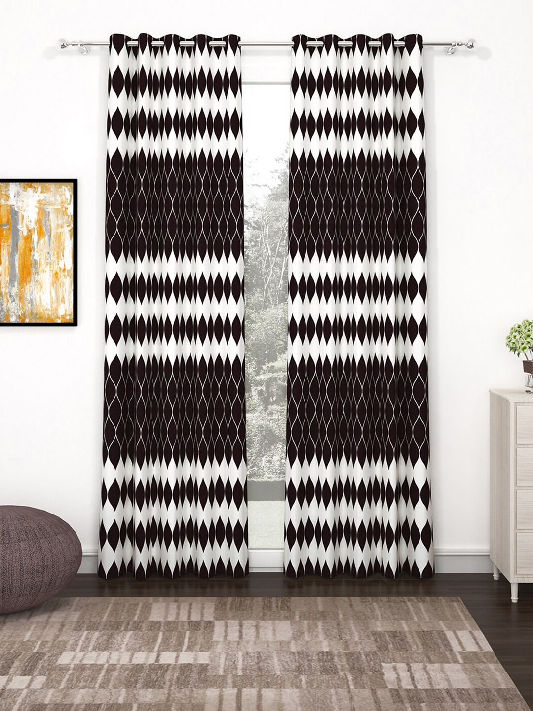 Story@home Nature Black & White 2 Pieces Geometric Printed Door Curtains