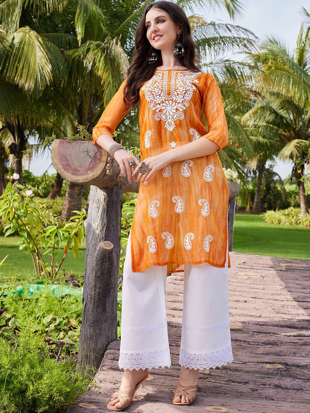 KALINI Ethnic Motif Embroidered Georgette Straight Kurta