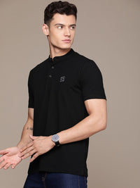 French Connection Brand Logo Henley Neck Pure Cotton Applique T-shirt