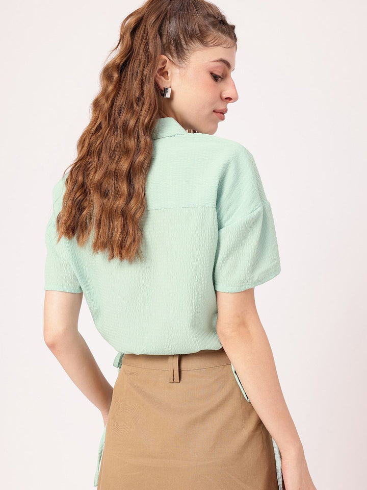 DressBerry Easy Breezy Seersucker Crop Shirt Style Top