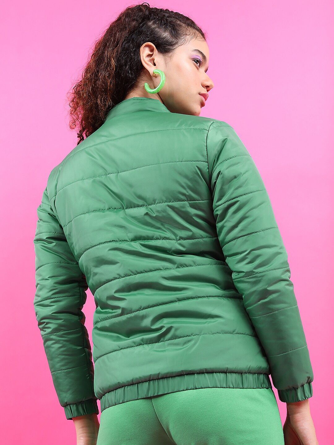 Tokyo Talkies Women Green Puffer Jacket