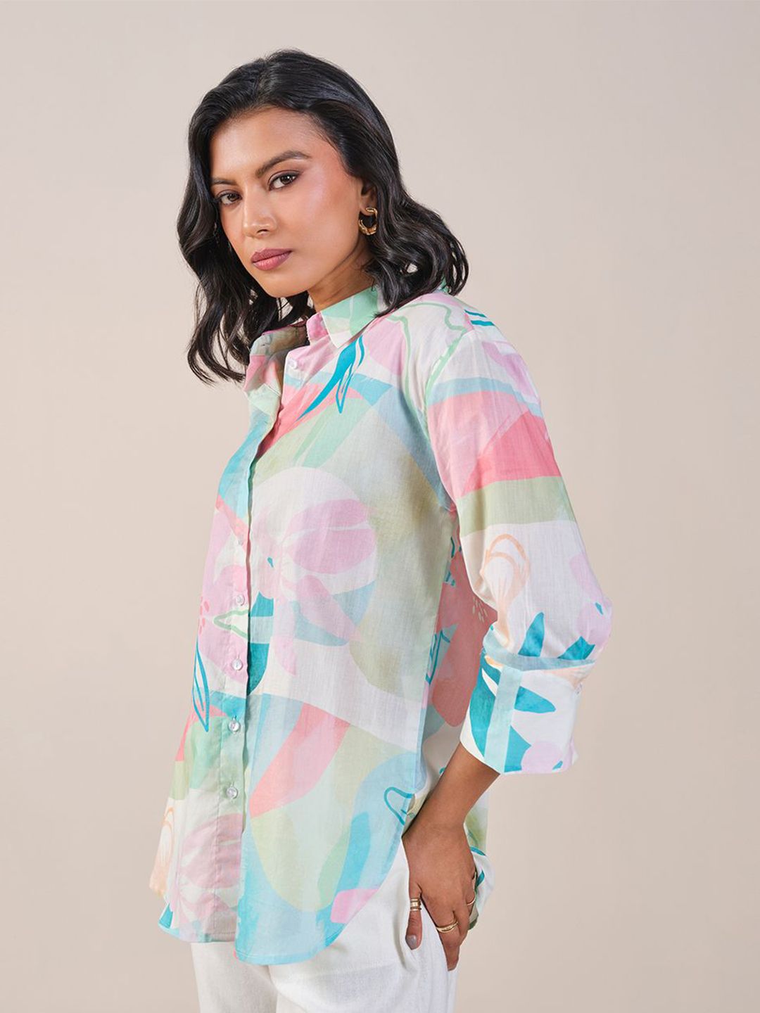 AND Shirt Style Printed Cotton Top