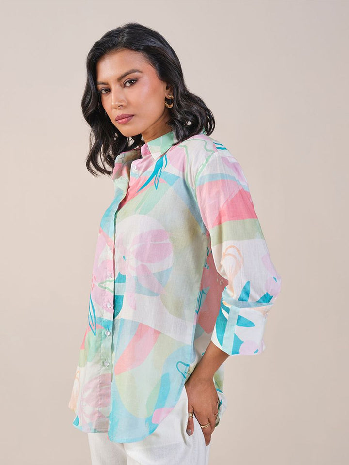 AND Shirt Style Printed Cotton Top
