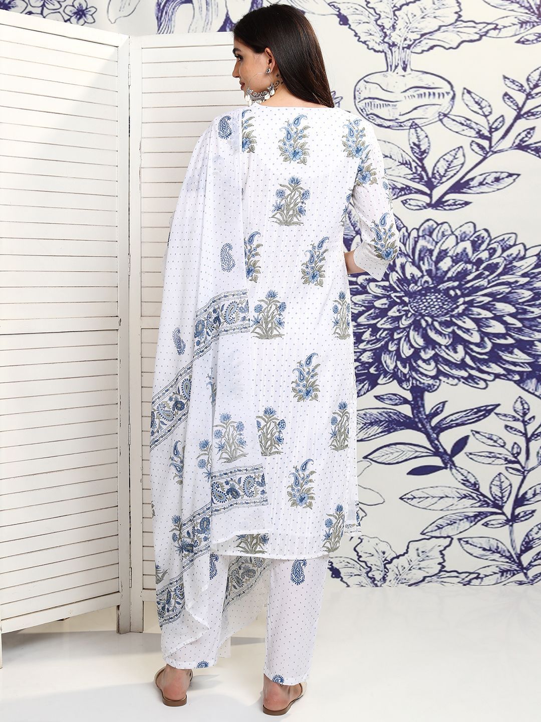 Vishudh Floral Printed Pure Cotton Straight Kurta & Trousers With Dupatta