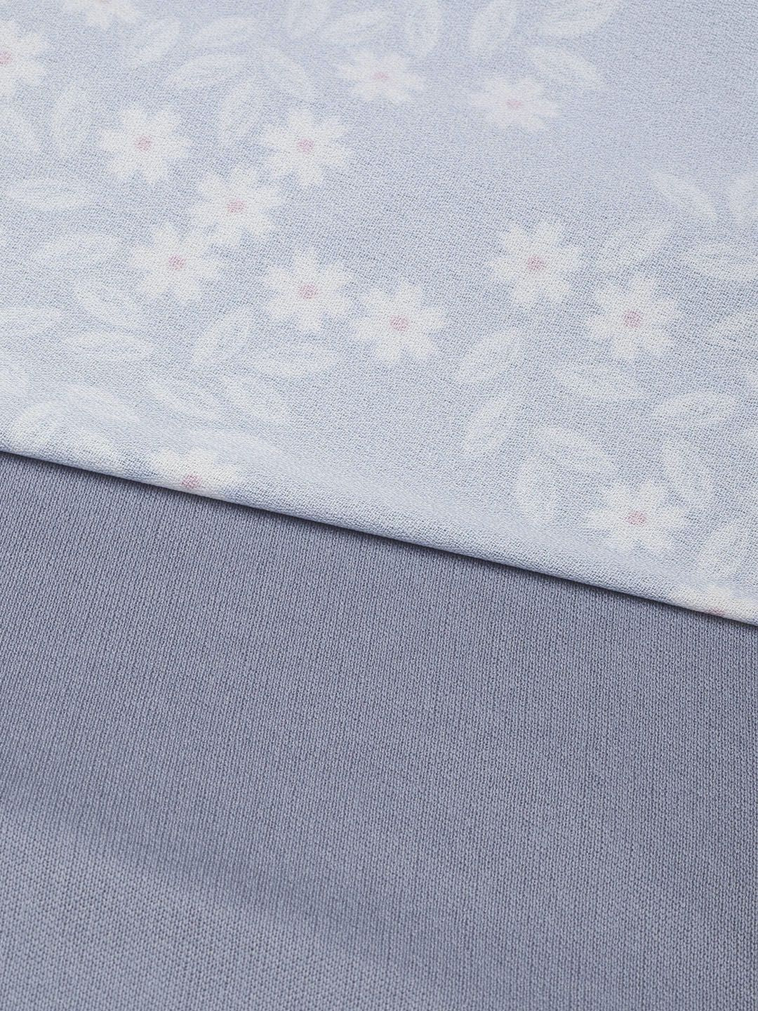 SASSAFRAS Blue & Off-White Floral Print Empire Dress
