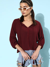 DressBerry Women Deep Burgundy Solid Top