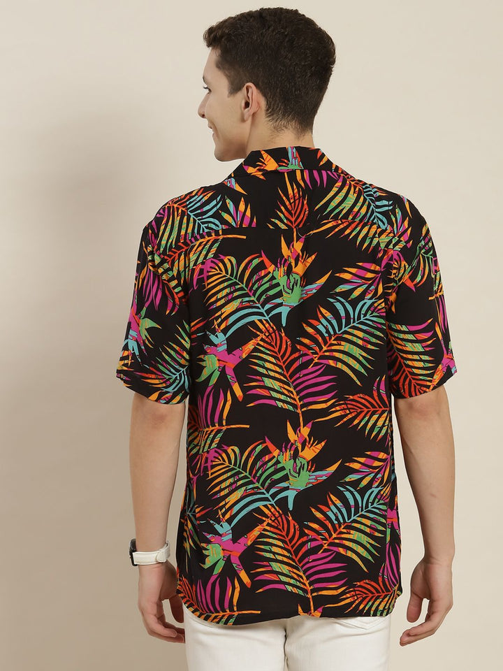 Hancock Men Black & Yellow Printed Relaxed Fit Casual Resort Shirt