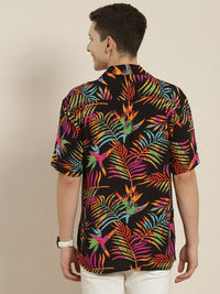 Hancock Men Black & Yellow Printed Relaxed Fit Casual Resort Shirt