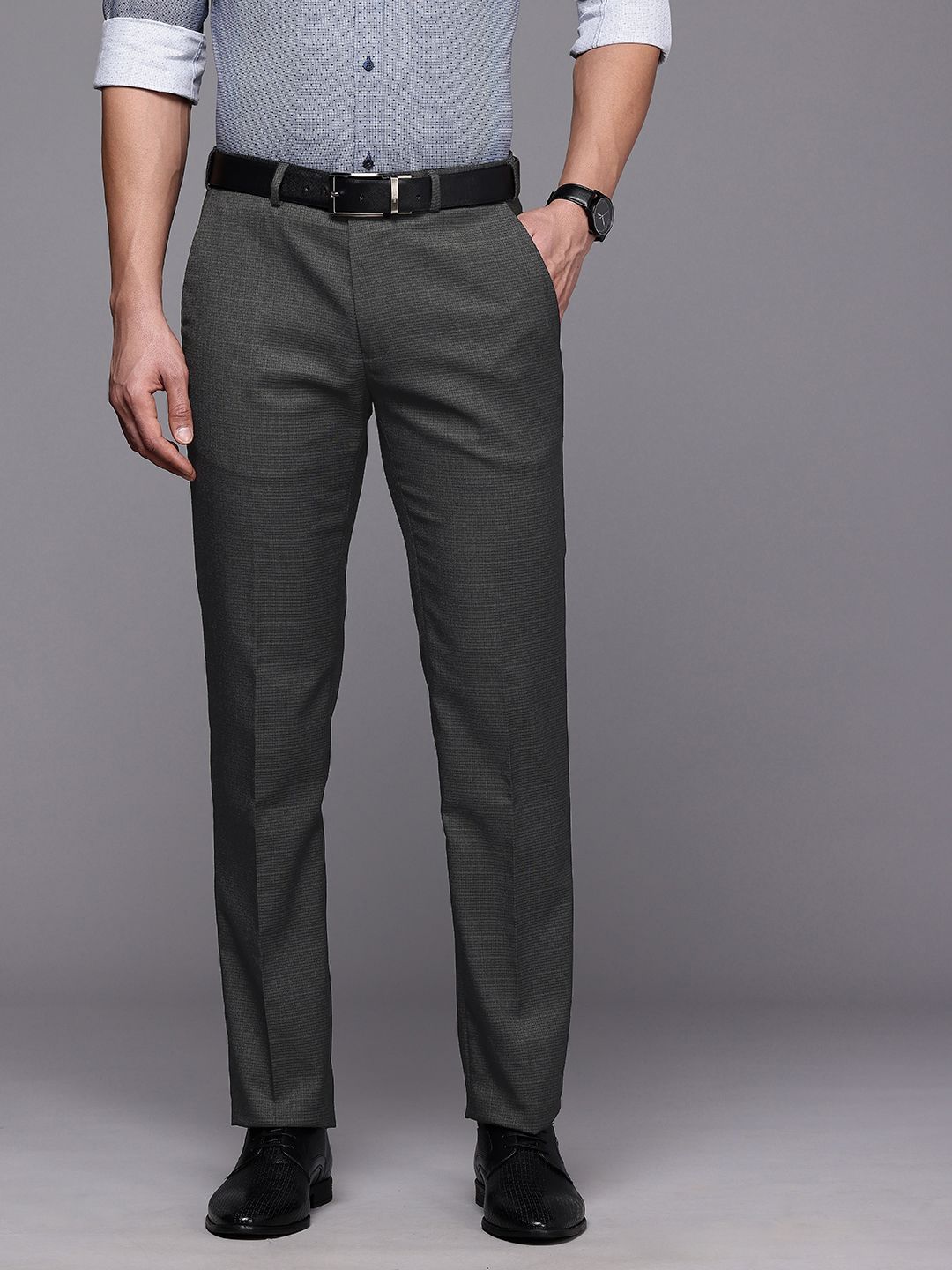 Raymond Men Checked Slim Fit Formal Trousers