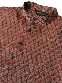 SOJANYA Men Maroon & Golden Ethnic Motifs Jacquard Silk Kurta