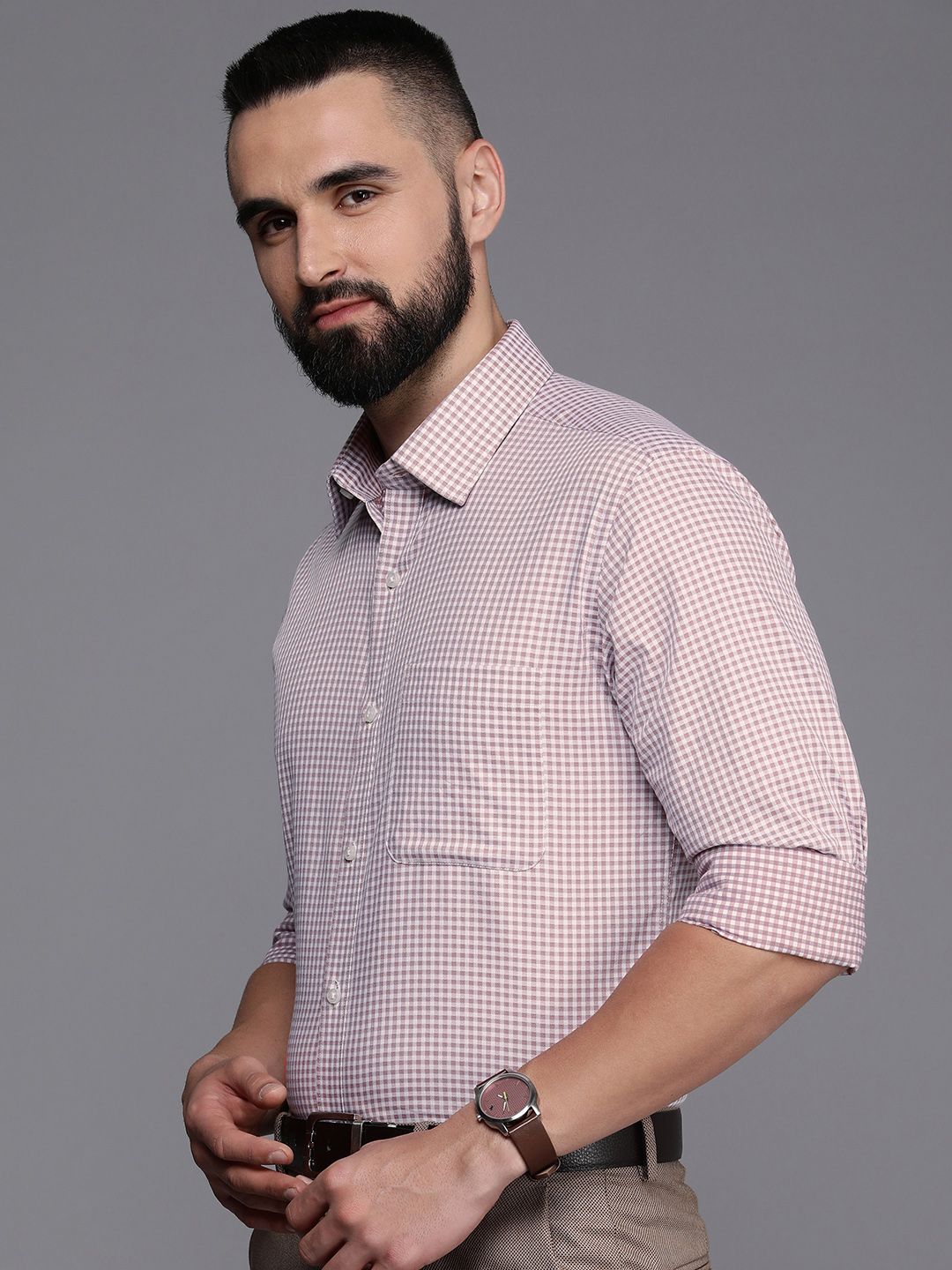 Raymond Slim Fit Self-Checked Pure Cotton Formal Shirt