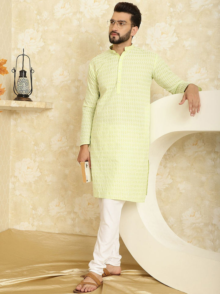 SOJANYA Motif Etnik Sulam Kurta Kapas Tulen dengan Churidar