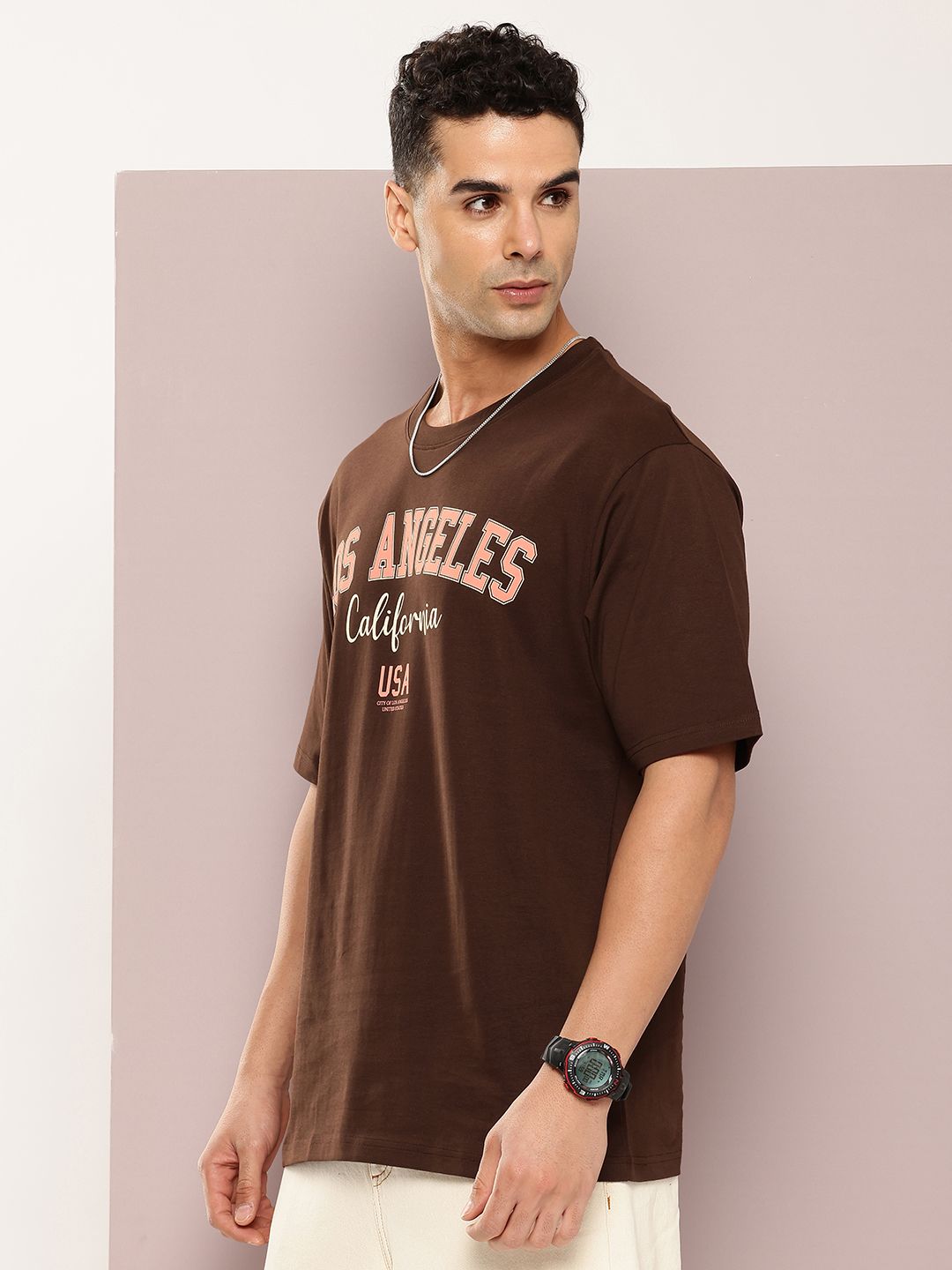 DILLINGER Lelaki Typography Colourblocked Drop-Shoulder T-shirt Bersaiz Besar Kapas Tulen