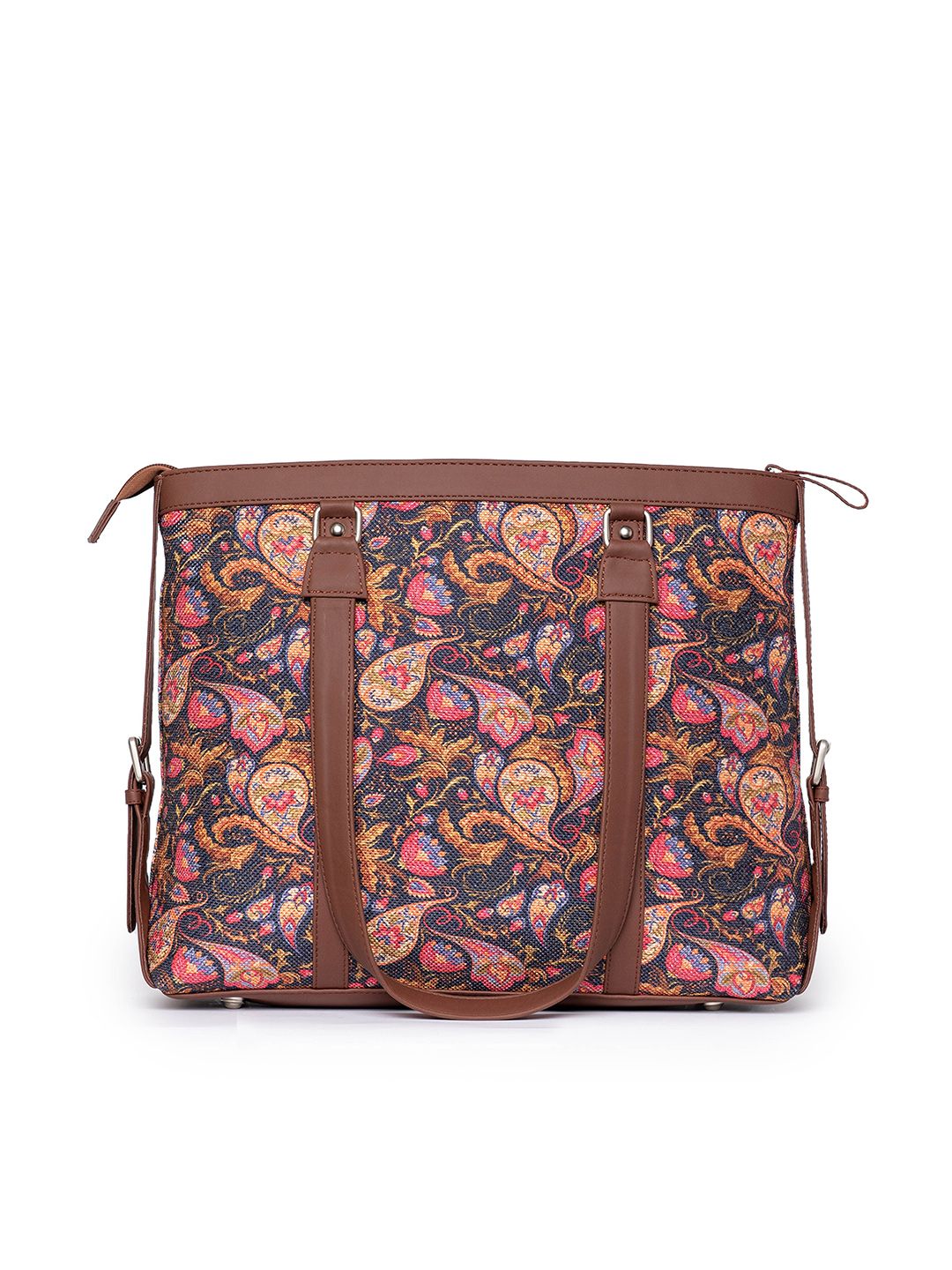 ZOUK Navy Blue & Pink Printed Vegan Leather Sustainable Shoulder 16 Inch Laptop Tote Bag