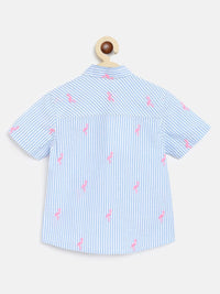 Nauti Nati Boys Blue & White Striped Pure Cotton Shirt with Shorts