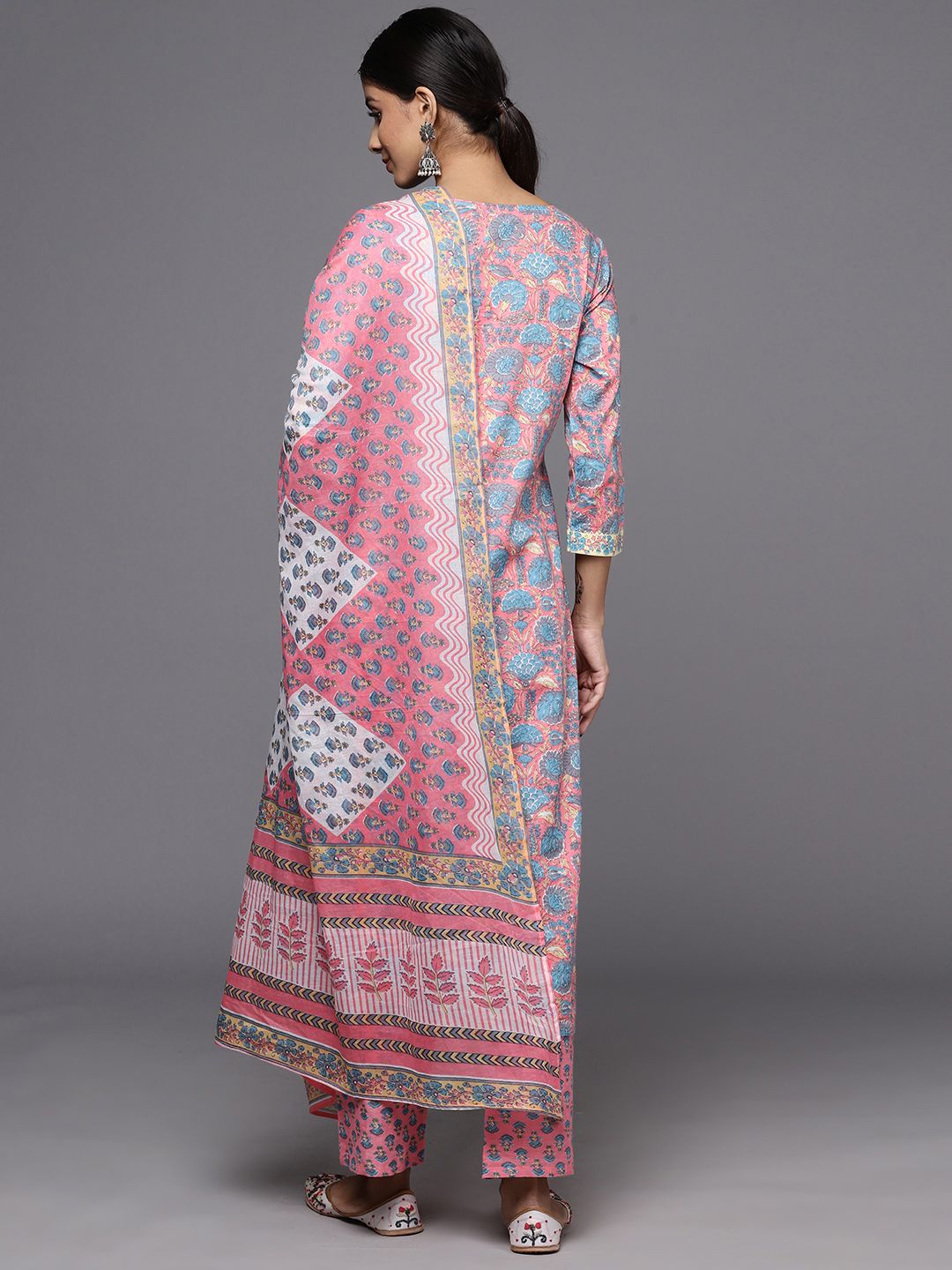 Libas Women Floral Printed Gotta Patti Pure Cotton Kurta with Trousers & With Dupatta