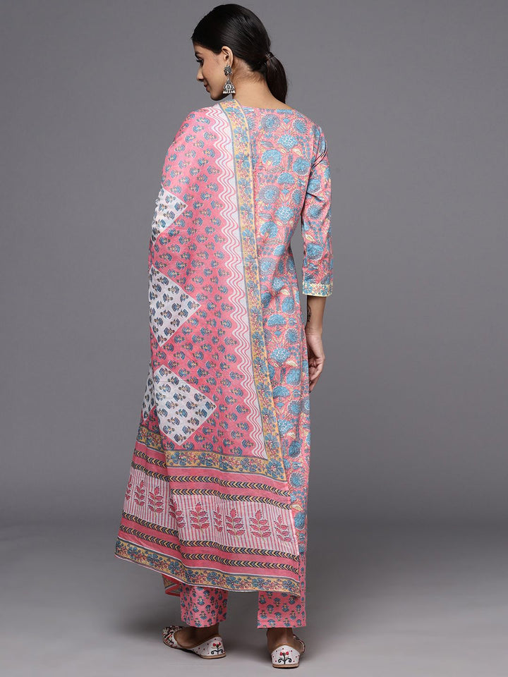Libas Women Floral Printed Gotta Patti Pure Cotton Kurta with Trousers & With Dupatta