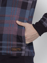The Indian Garage Co Men Navy Blue & Pink Checked Sweatshirt