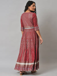 W Red Ethnic Motifs Keyhole Neck Ethnic Maxi Dress