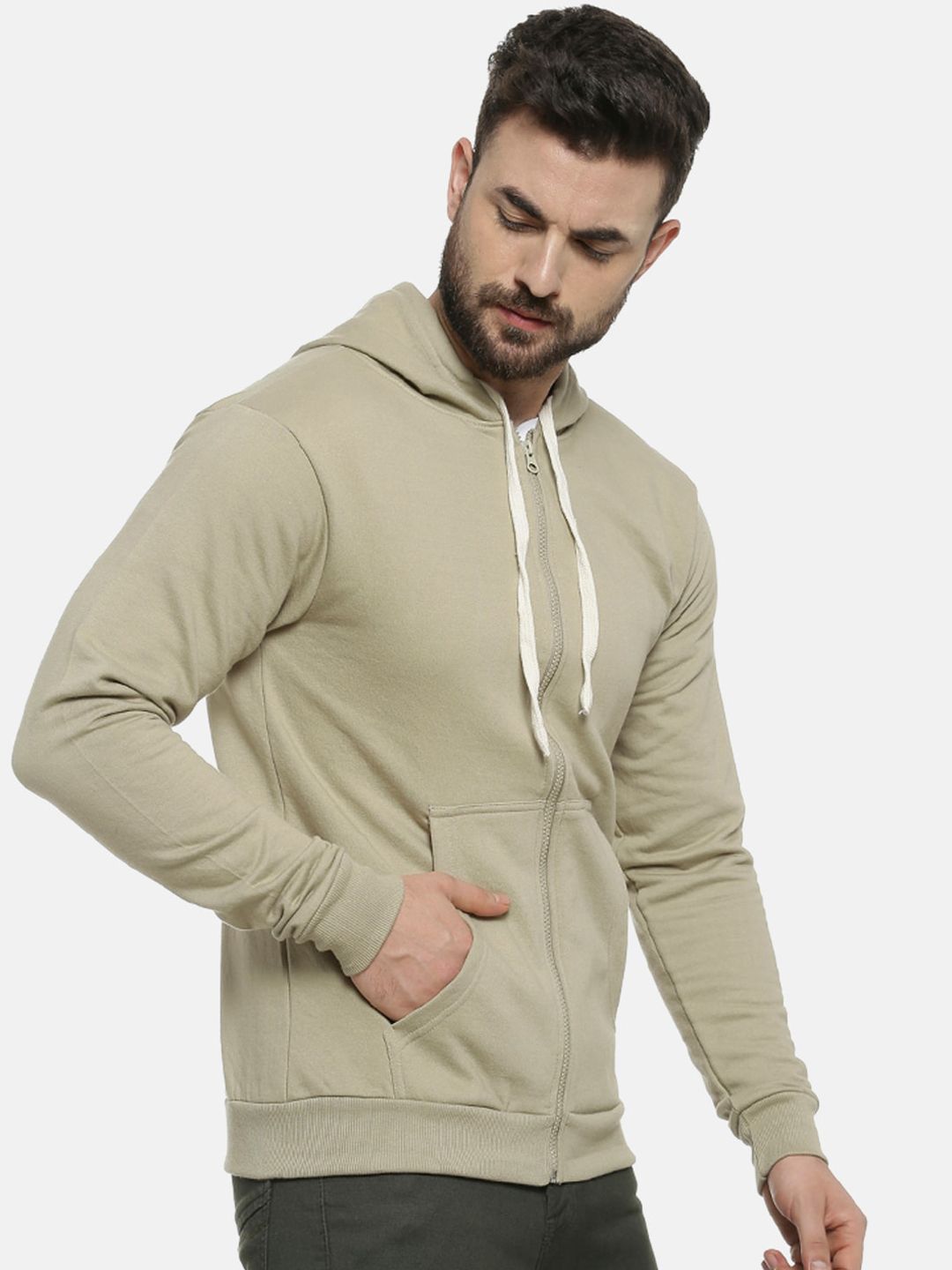 Kampus sutra lelaki zaitun hijau sweatshirt pepejal