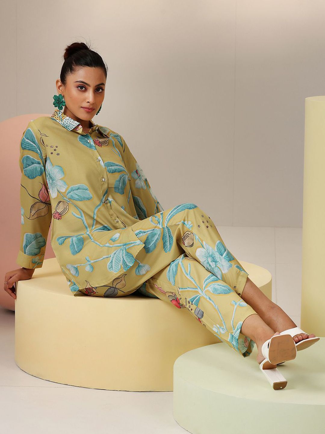 Libas Floral Printed Shirt With Trousers