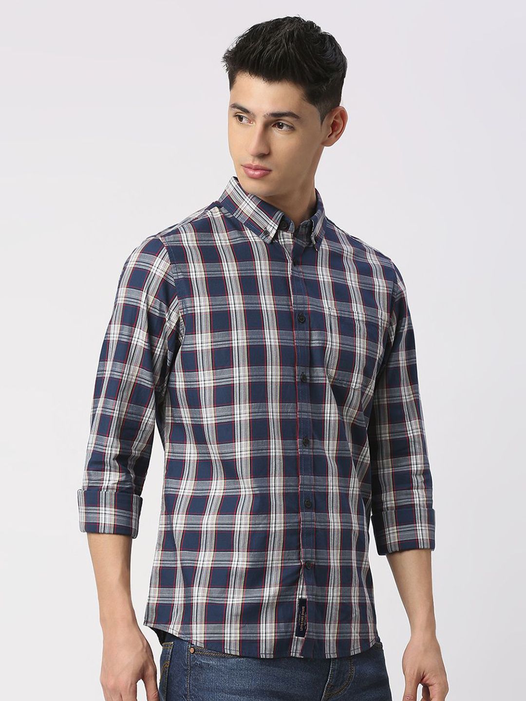 Being Human Men Slim Fit Button-Down Collar Tartan Checks Opaque Checked Casual Shirt