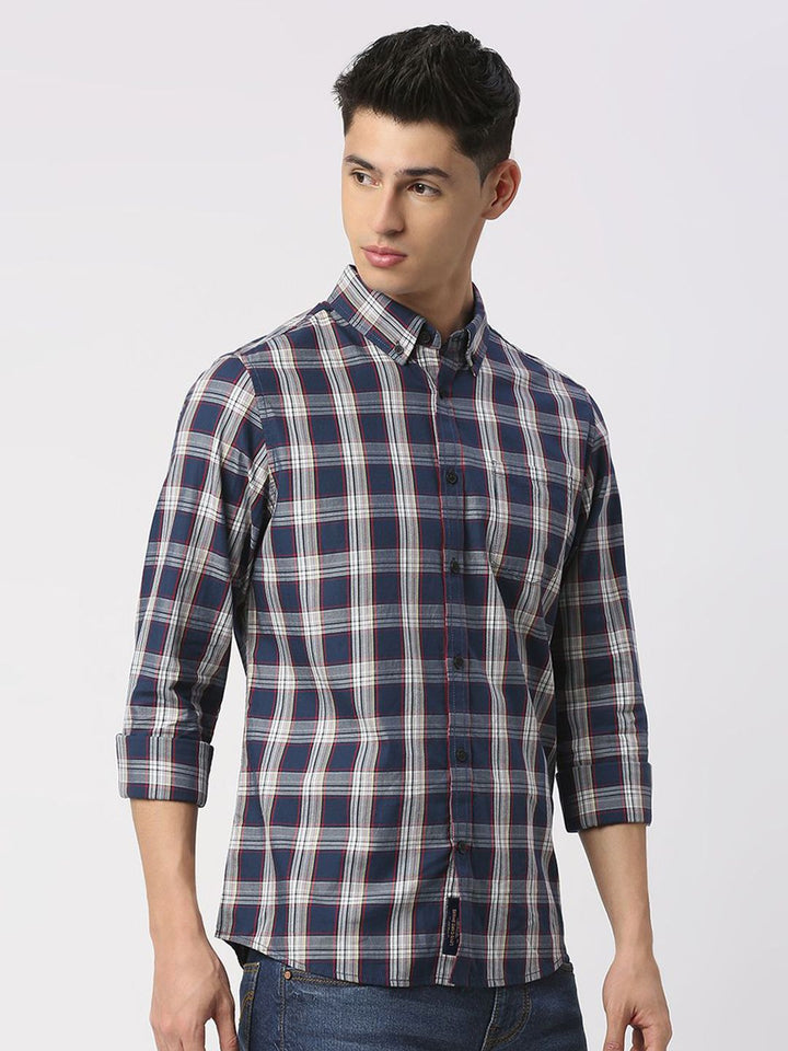 Being Human Men Slim Fit Button-Down Collar Tartan Checks Opaque Checked Casual Shirt