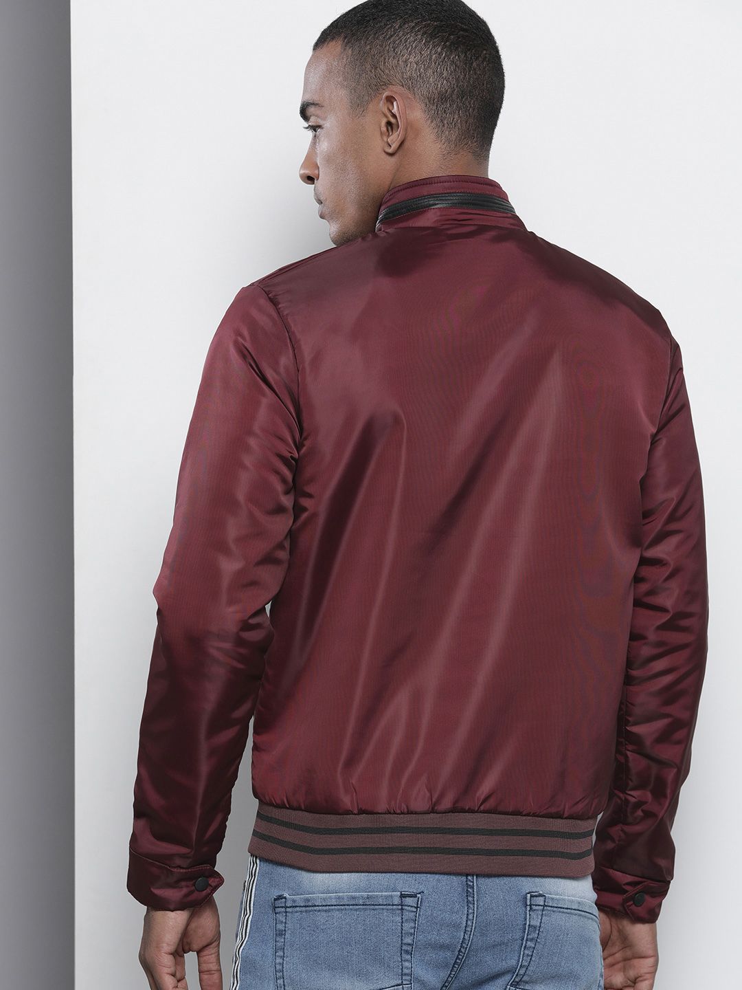 The Indian Garage Co Men Slim Fit Bomber Jacket with Insert Pockets