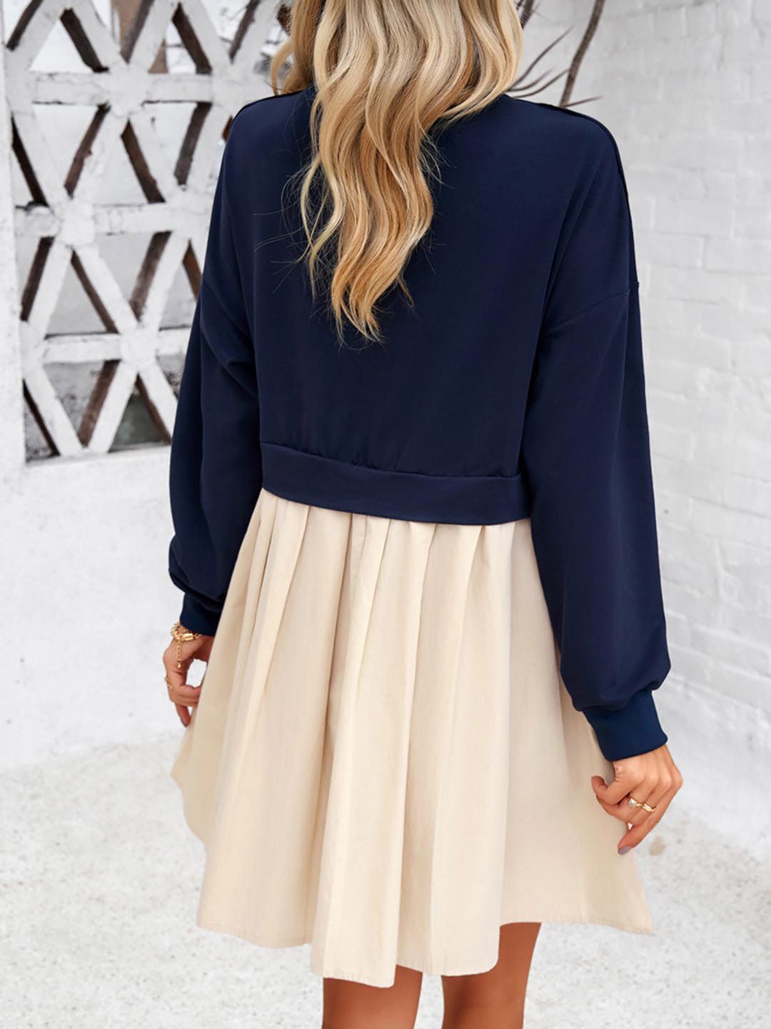 all about you Navy Blue Round Neck Flared Cotton Fit & Flare Dress