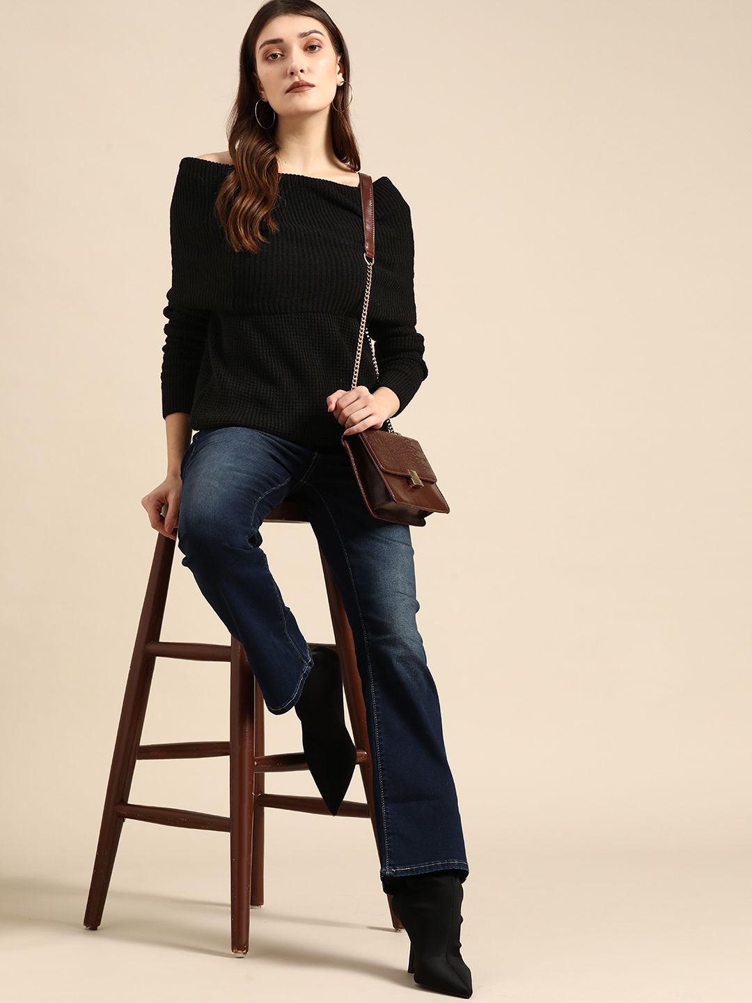 all about you Women Black Cable Knit Pullover