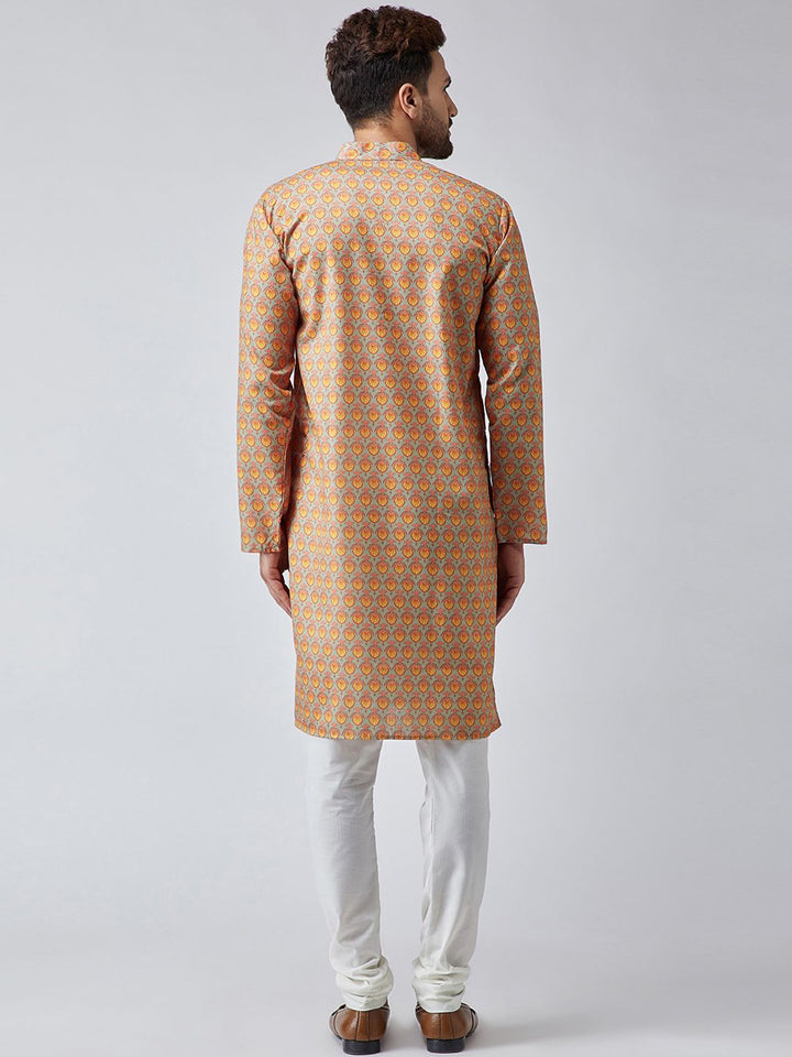 SOJANYA Men Orange & Grey Printed Straight Kurta
