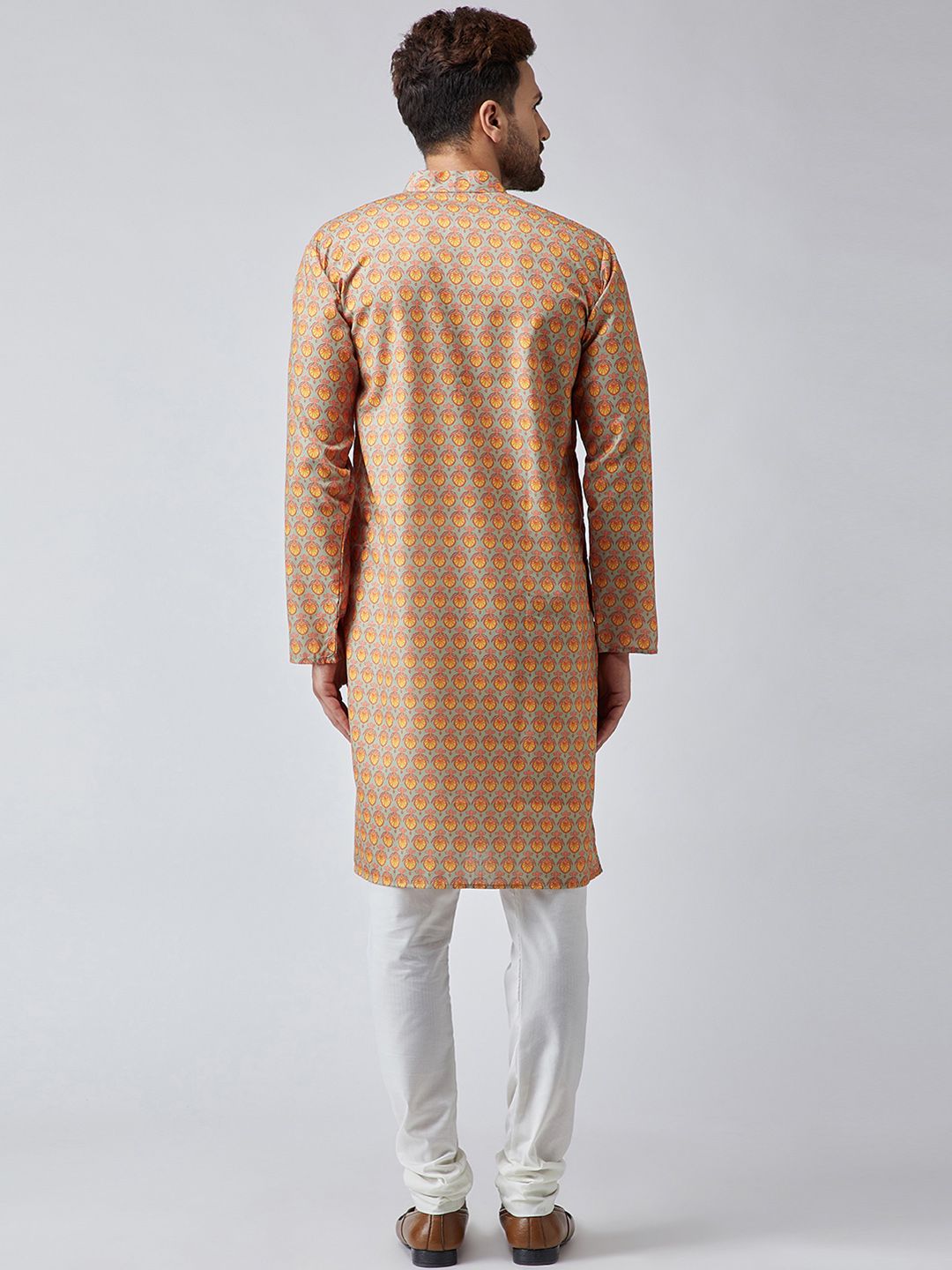 SOJANYA Men Orange & Grey Printed Straight Kurta