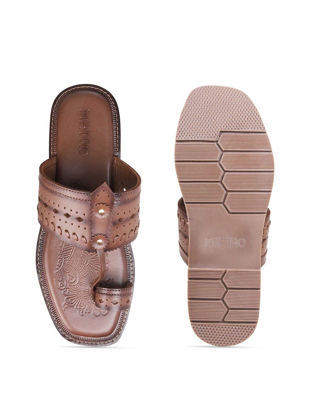 Metro Men Textured Leather Comfort Sandals
