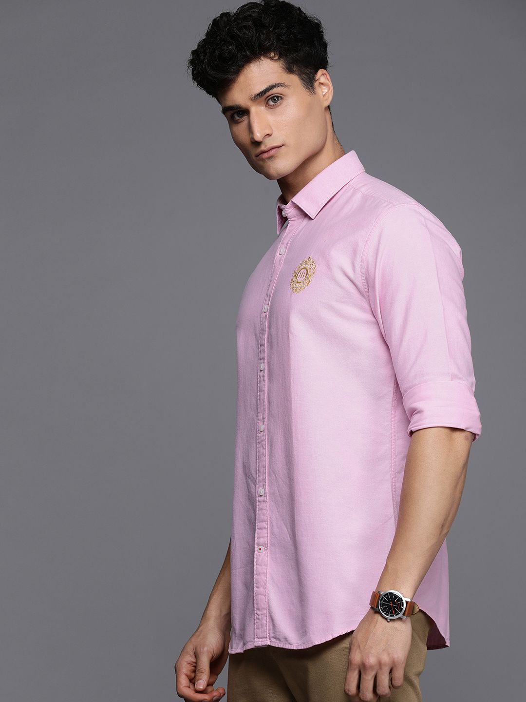 Raymond Men Pink Embroidered Slim Fit Pure Cotton Casual Shirt