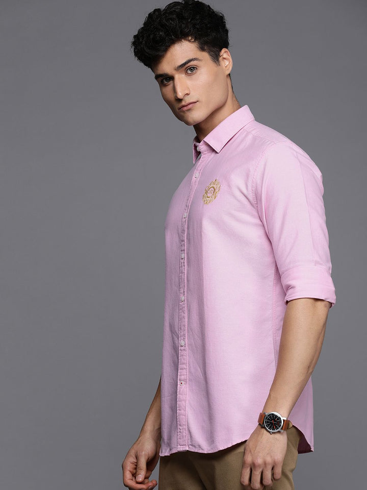 Raymond Men Pink Embroidered Slim Fit Pure Cotton Casual Shirt