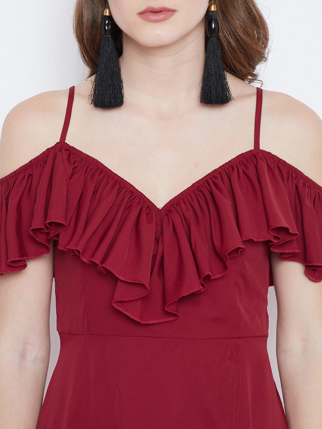 Berrylush Women Red Solid Maxi Dress
