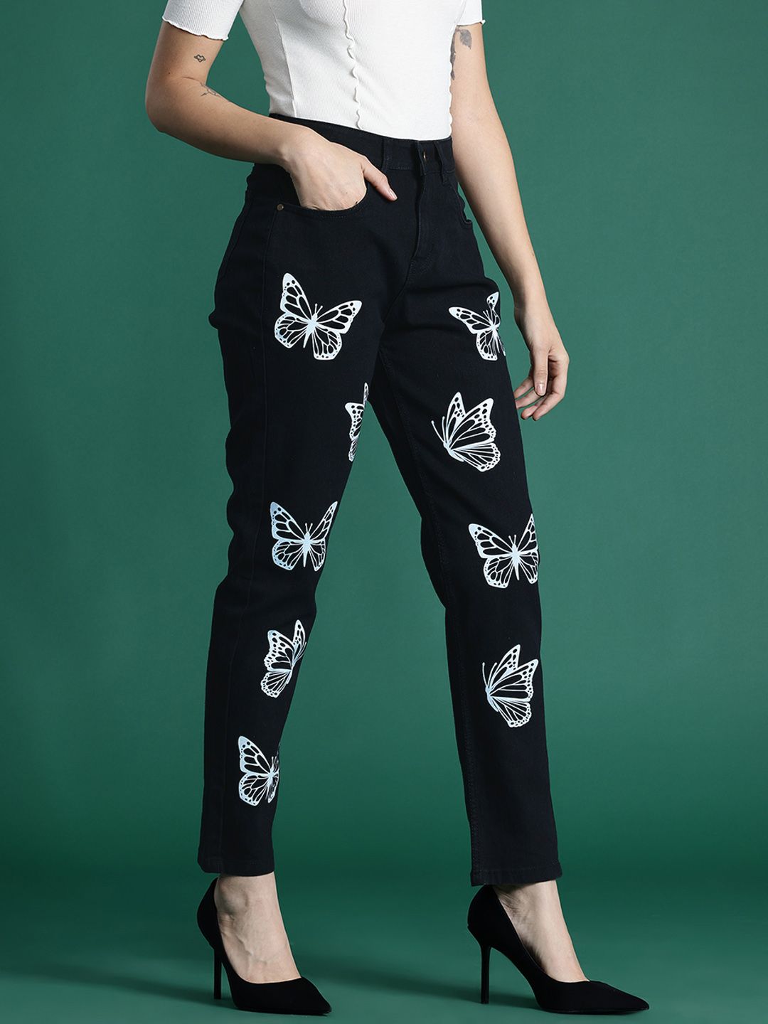 DressBerry Women Boyfriend Fit Printed Stretchable Jeans
