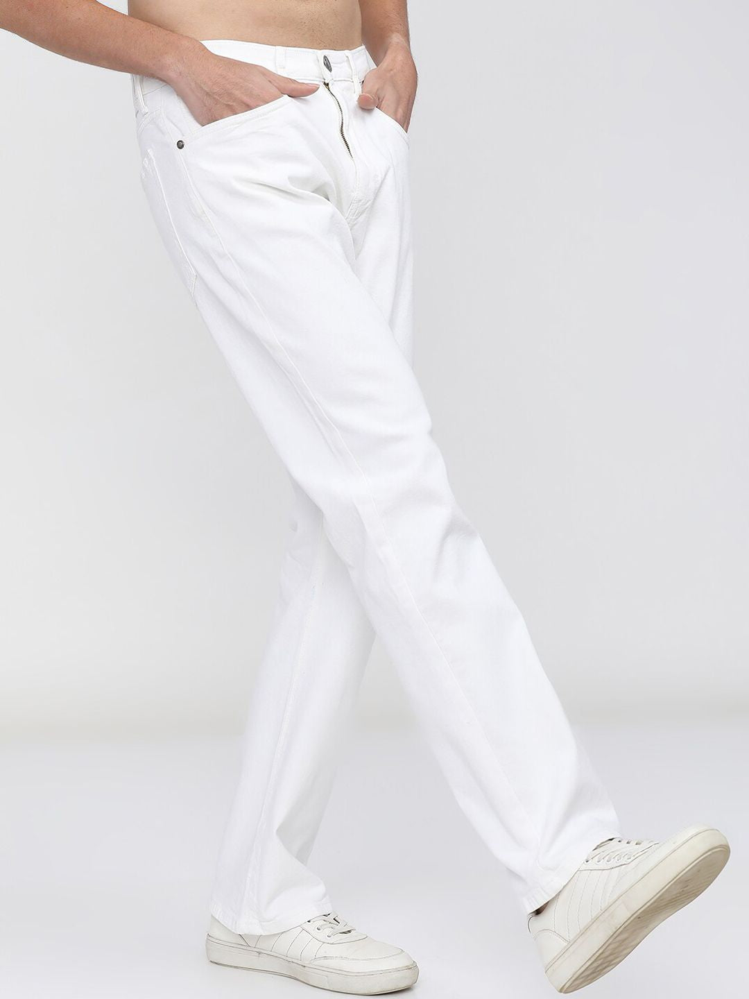 HIGHLANDER Men White Bootcut Low Distress Stretchable Jeans