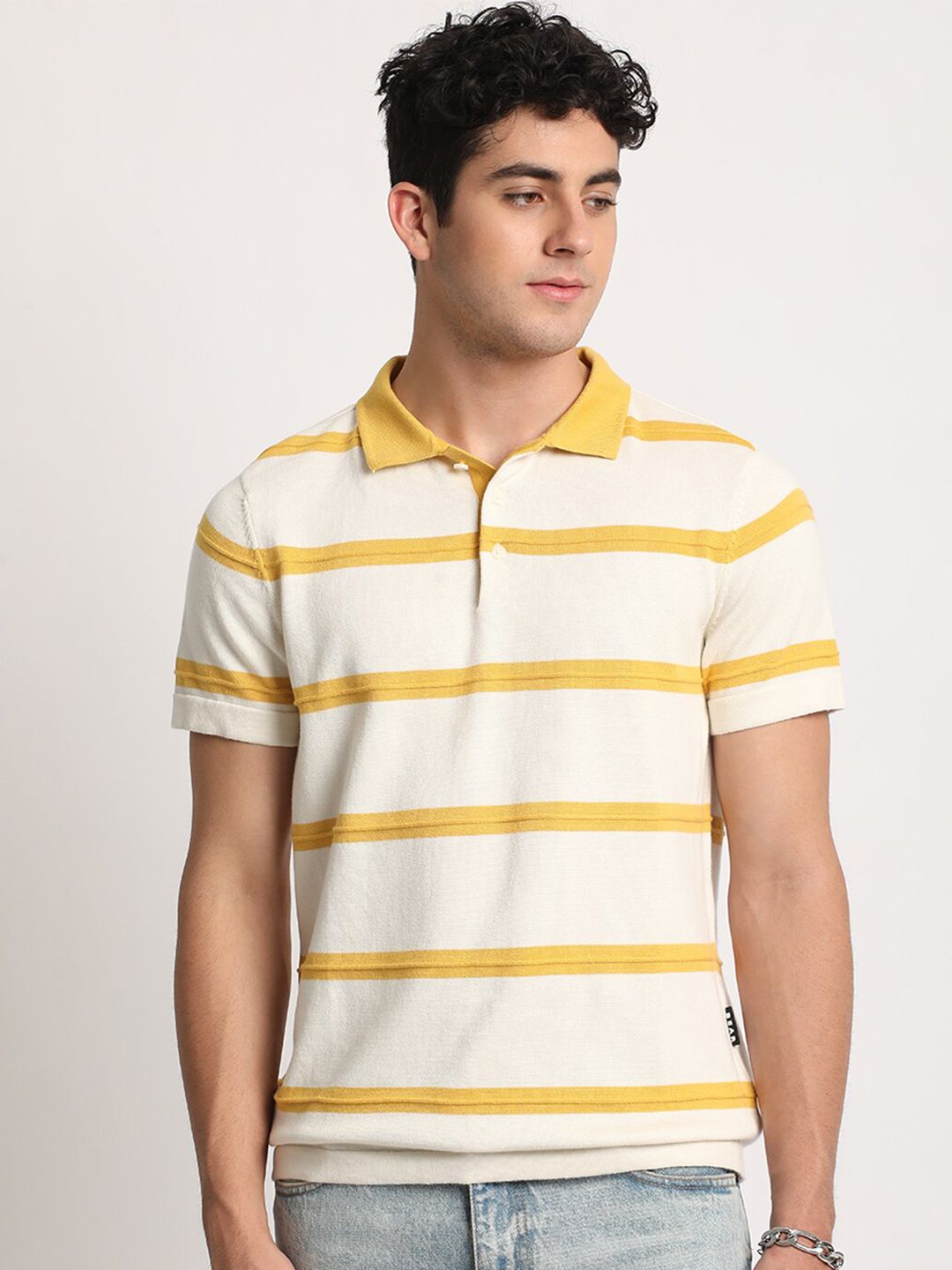 THE BEAR HOUSE Men Striped Regular Fit Cotton Polo Collar T-Shirt