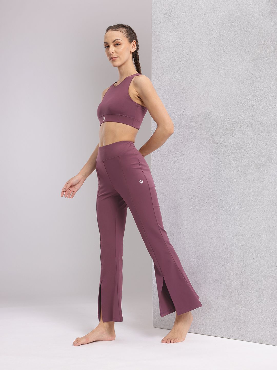 HRX by Hrithik Roshan Solid Crop Top with Bootcut Pants Yoga Tracksuit
