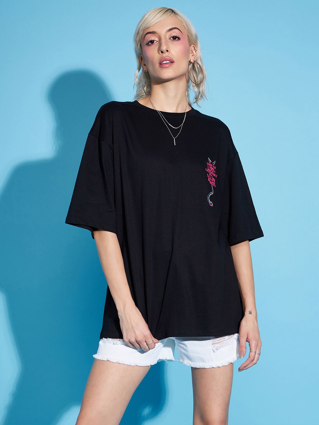 SASSAFRAS Black Typography Printed Boxy T-shirt