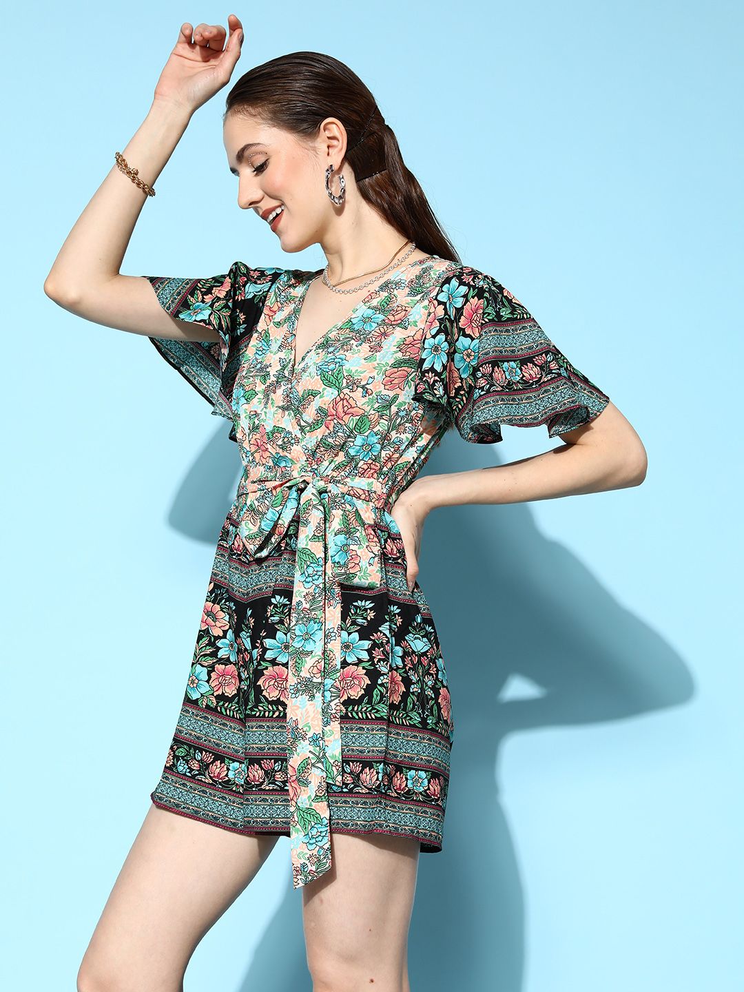 Berrylush Women  Multi-Coloured Printed Belted Detail Jumpsuit