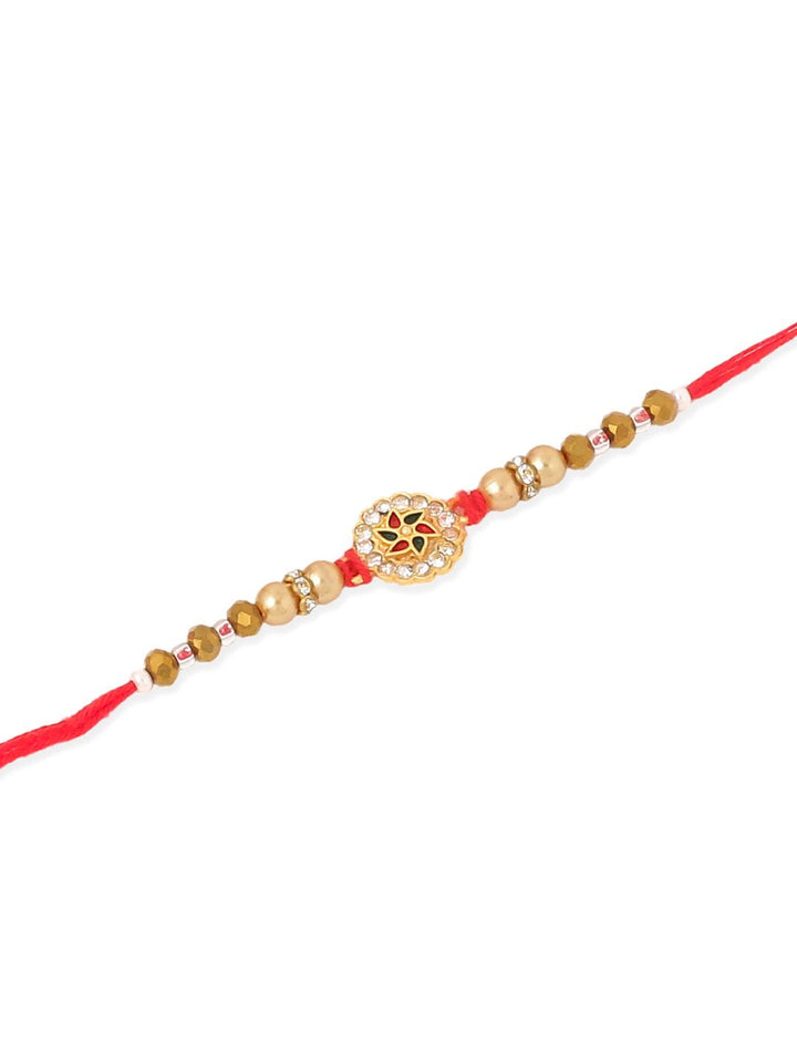 NVR Unisex Set of 2 Artificial Stones & Beads Thread Rakhi With Roli Chawal Chandan Mishri