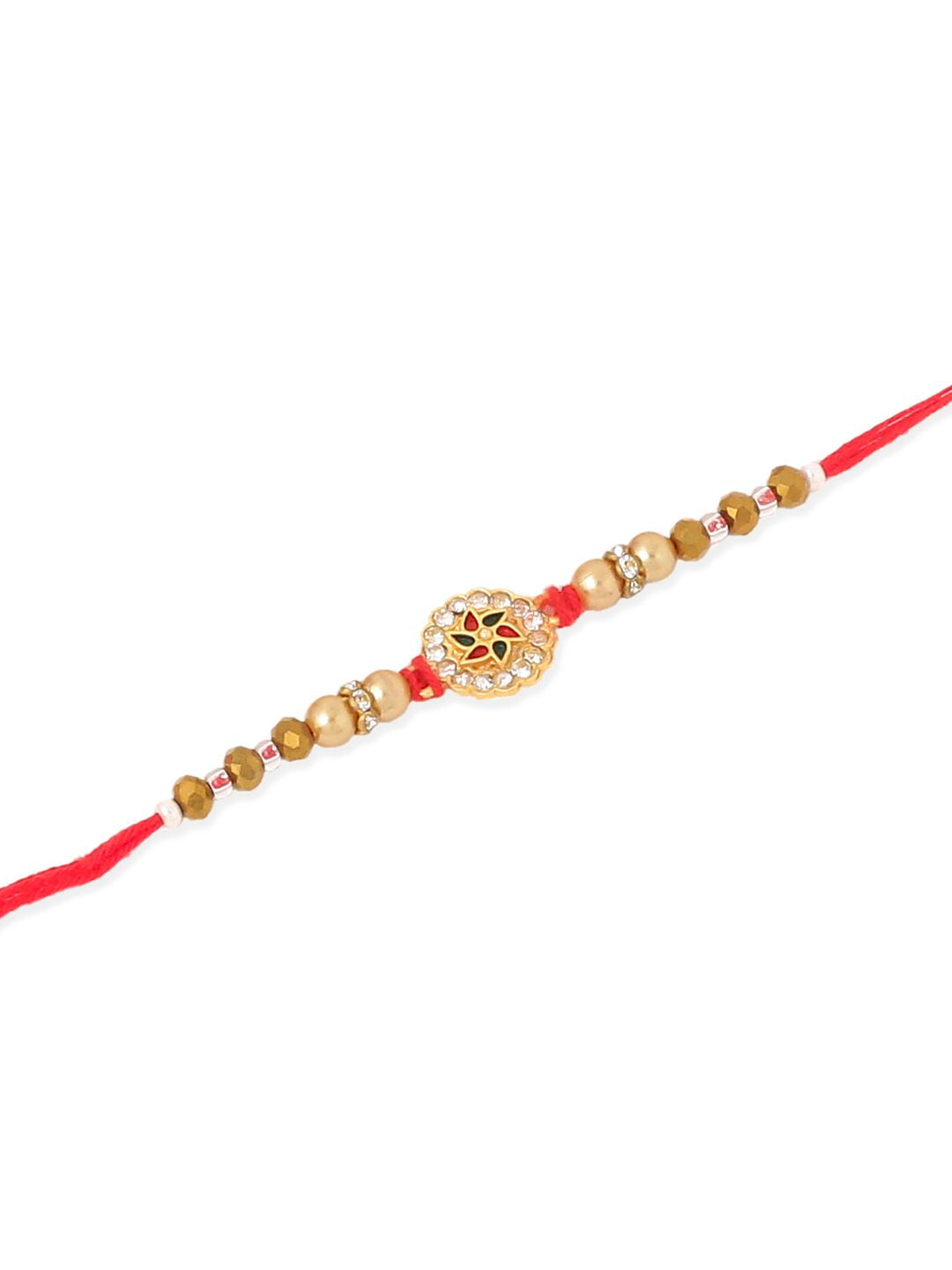 NVR Unisex Set of 2 Artificial Stones & Beads Thread Rakhi With Roli Chawal Chandan Mishri