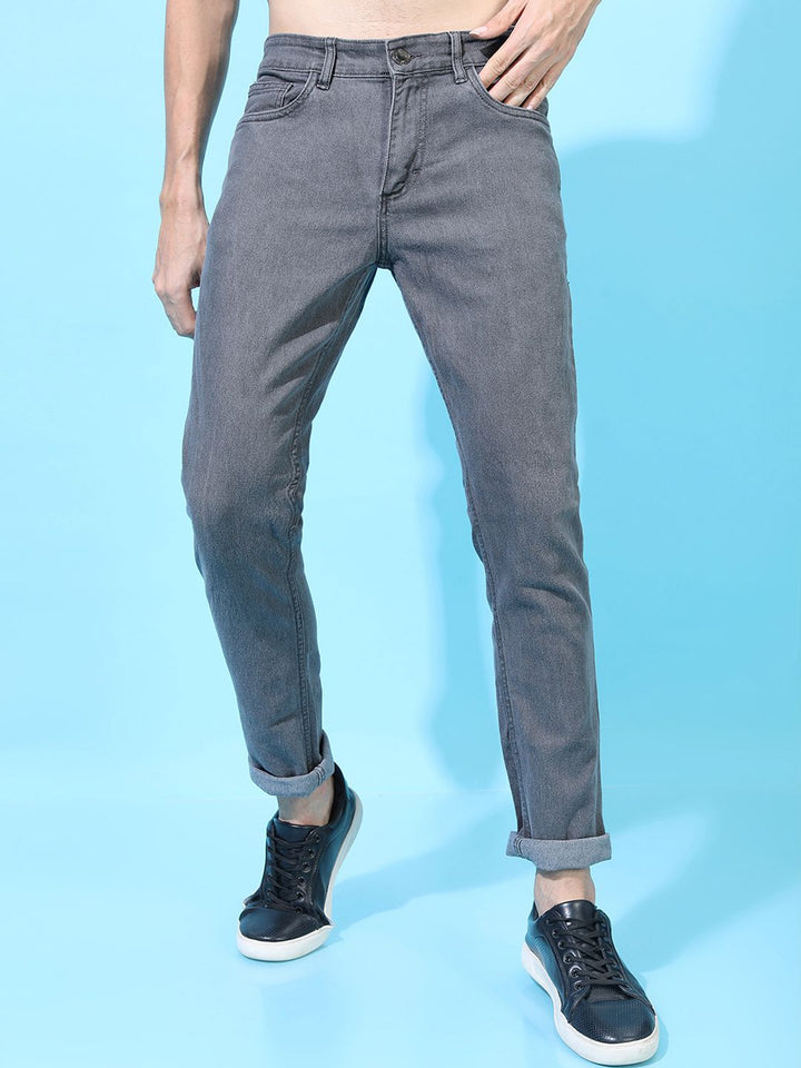HIGHLANDER Men Grey Super Slim Fit Mid-Rise Clean Look Stretchable Jeans
