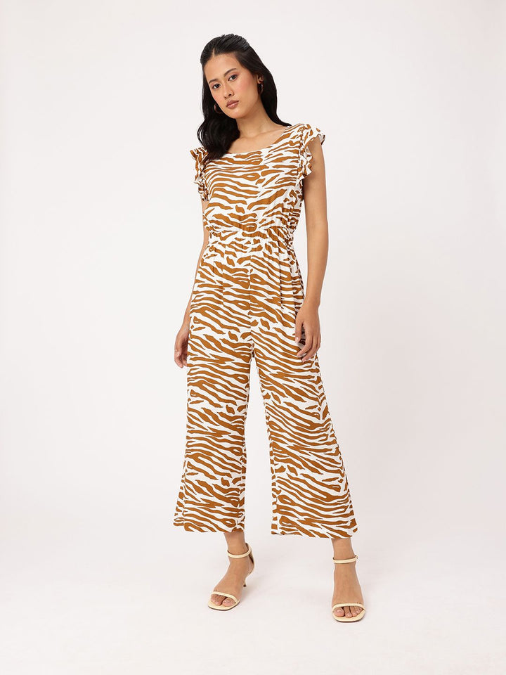 DressBerry Fierce Charm Pleated Cut-Out Animal Printed Cropped Basic Jumpsuit