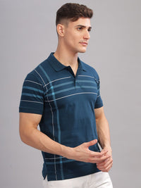 ADRO Striped Oversized Polo Collar Pure Cotton T-shirt