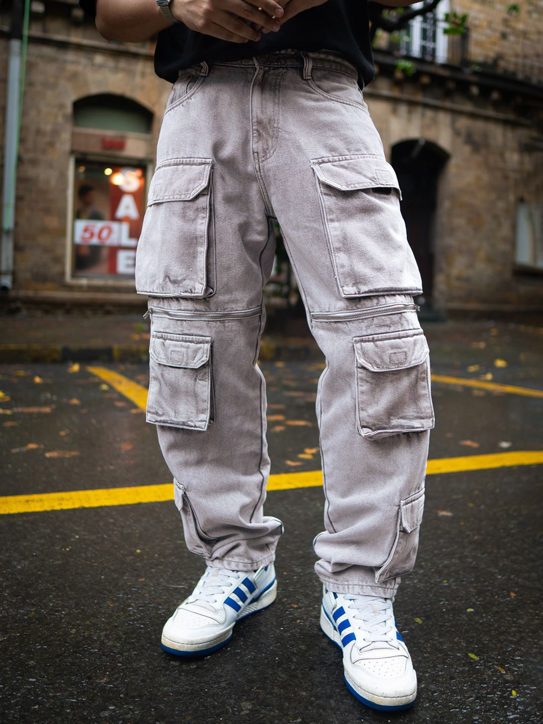 Powerlook Men Cotton Loose Fit Cargos Jeans
